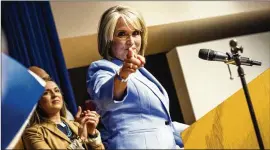  ?? JUAN ANTONIO LABRECHE / ASSOCIATED PRESS ?? U.S. Rep. Michelle Lujan Grisham speaks Tuesday to backers in Albuquerqu­e, N.M. She won the Dems’ nomination for governor. Deb Haaland, who could be Congress’ first Native American woman, won a primary to replace Grisham.