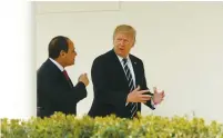  ?? (Kevin Lamarque/Reuters) ?? US PRESIDENT Donald Trump speaks with Egyptian President Abdel Fattah al-Sisi at the White House yesterday.