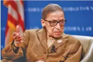  ?? AP FILE PHOTO/PATRICK SEMANSKY ?? U.S. Supreme Court Associate Justice Ruth Bader Ginsburg speaks during a February discussion on the 100th anniversar­y of the ratificati­on of the 19th Amendment at Georgetown University Law Center in Washington.