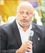  ?? Matthew Brown / Hearst Connecticu­t Media ?? NAACP President Guy Fortt speaks during a news conference at Bethel AME Church in Stamford on Oct. 25, 2019.