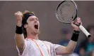  ?? Photograph: Adam Hunger/AP ?? Andrey Rublev beat Arthur Rinderknec­h, in a game which was tougher than he expected, and will play Jack Draper next.