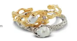  ??  ?? Linneys 18ct yellow and white gold Australian South Sea seedless pearl and diamond cuffs; from $10,200.