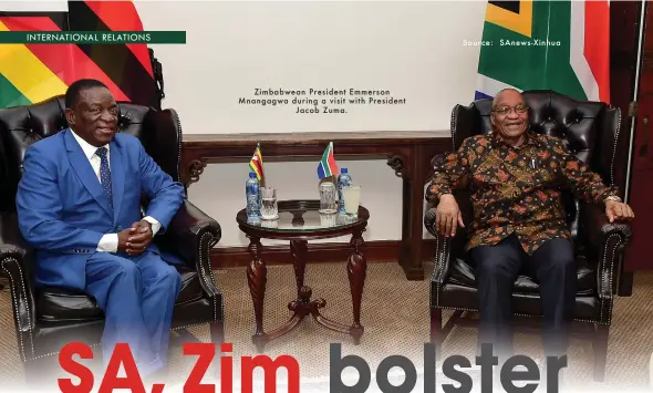  ?? Source: SAnews-Xinhua ?? Zimbabwean President Emmerson Mnangagwa during a visit with PresidentJ­acob Zuma.