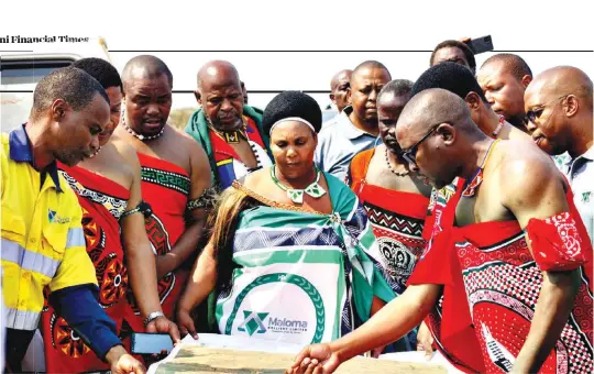  ?? ?? ▲ Maloma Colliery CEO Jabulile Shabangu with community leaders and engineers during a tour of an ongoing project at Maloma.