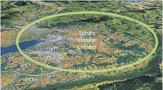  ?? FOTO: CERN/DPA ?? Größer und leistungsf­ähiger: Die neue Anlage „Future Circular Collider“soll teils unterm Genfer See verlaufen.