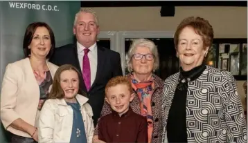  ??  ?? Former Government Minister Mary O’Rourke with Fianna Fail local election candidate Garry Laffan, his wife Catherine, children Maria and Aidan, and his mother Marie.