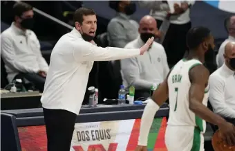  ??  ?? ‘WE’VE STAYED WITH IT’: Celtics coach Brad Stevens likes what he’s been seeing from his team as they opened up a road trip out west.