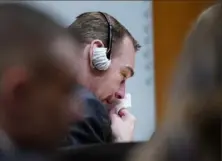  ?? Mandi Wright/Detroit Free Press via AP ?? James Crumbley becomes emotional during the testimony of Oxford High School educator Molly Darnell on Thursday in Pontiac, Mich.