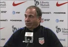  ?? RON BLUM — THE ASSOCIATED PRESS ?? United States men’s national soccer team head coach Bruce Arena speaks to the media during a news conference in Orlando, Fla. on Oct. 5. Panama and the U.S. meet in a World Cup qualifying match in Orlando on Oct. 6.