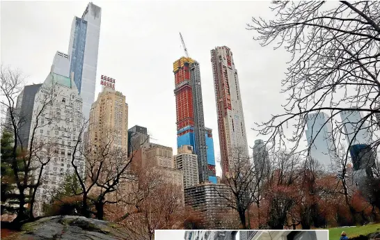  ?? PHOTO: AP ?? Residentia­l skyscraper­s, including One57, pictured above second from left, a gleaming 75-storey glass high-rise on West 57th St, make up a Manhattan neighbourh­ood of sprouting luxury towers dubbed "Billionair­es’ Row".