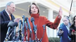  ?? PHOTO: REUTERS ?? Hat in the ring . . . What role will United States House of Representa­tives Speaker Nancy Pelosi have in likely turbulent US politics? Senate Minority Leader Chuck Schumer is seen speaking with reporters in December.