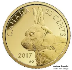  ??  ?? Andrew Qappik’s Arctic hare design will be released as a 25-cent coin in 2017 Courtesy Royal Canadian Mint