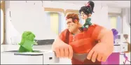 ?? Disney / Associated Press ?? Characters, from left, eBay Elayne, voiced by Rebecca Wisocky, Ralph, voiced by John C. Reilly, and Vanellope von Schweetz, voiced by Sarah Silverman, in a scene from “Ralph Breaks the Internet.”