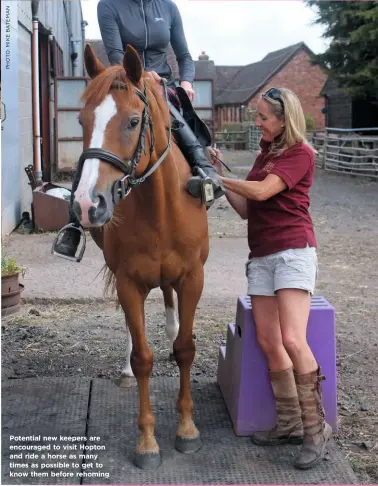  ??  ?? Potential new keepers are encouraged to visit Hopton and ride a horse as many times as possible to get to know them before rehoming