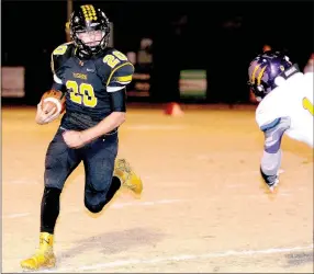  ?? PHOTO BY SHELLEY WILLIAMS ?? Prairie Grove running back Blake Faulk tries to turn the corner during Friday night’s win over Ashdown. Faulk lead the team in rushing with 22 carriers for 144 yards.