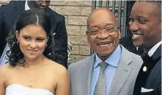  ??  ?? PRESIDENT-IN-LAW: A clearly delighted President Jacob Zuma after becoming father-in-law to Shanice Stork, with Duduzane next to him