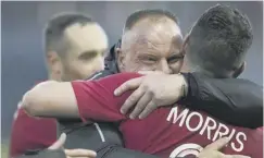  ??  ?? 0 Connah’s Quay boss Andy Morrison celebrates with Callum Morris.