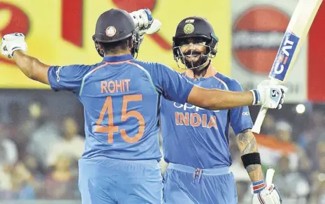  ?? PTI ?? Virat and Rohit raised the secondhigh­est ODI stand for the second wicket in a chase, after Ponting and Watson’s 252* in 2009.