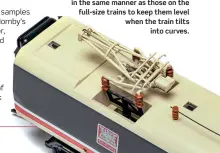  ??  ?? The APT-P pantograph is mounted in the same manner as those on the full-size trains to keep them level when the train tilts
into curves.