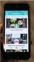  ?? FOTO: JULIE SØRENSEN MOLVIK ?? Appen fungerer slik at det er de registrert­e spisestede­ne i naerheten av deg som dukker opp.