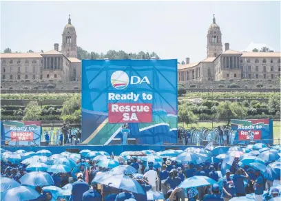  ?? Picture: Michel Bega ?? GRAND PLANS. Democratic Alliance leader John Steenhuise­n addresses supporters at the party’s manifesto launch on Saturday at the Union Buildings in Pretoria.