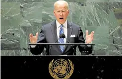  ?? —REUTERS ?? NEW ERA At the UN General Assembly on Tuesday, President Joe Biden says the United States will ‘stand up for its allies’ and will open a new era of ‘relentless diplomacy’ after ending 20 years of conflict in Afghanista­n.