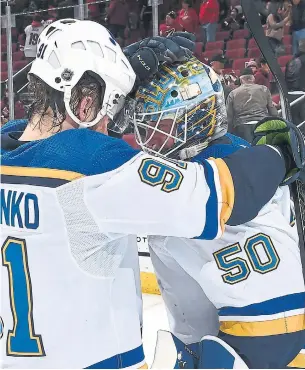  ?? NORM HALL GETTY IMAGES ?? There’s been plenty to like in St. Louis of late. Vladimir Tarasenko has 13 points in his last five games, and rookie goaltender Jordan Binnington has a 12-1-1 record.