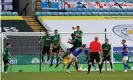  ??  ?? James Maddison sends a free-kick over the bar in the second half as Leicester struggle to find a way through. Photograph: 2020