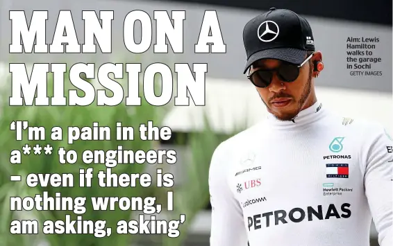  ?? GETTY IMAGES ?? Aim: Lewis Hamilton walks to the garage in Sochi