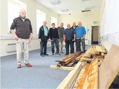  ??  ?? Alex Cockburn, left, organiser of the Stanley Men’s Shed, with other members, in the group’s new premises at the East Lodge, Stanley Mills which will be officially opened on Saturday, October 6.