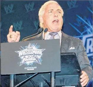  ?? AP FILE PHOTO/CHARLES SYKES ?? In this March 31, 2009, file photo, wrestler Ric Flair attends the 25th Anniversar­y of Wrestleman­ia press conference at the Hard Rock Cafe in New York.