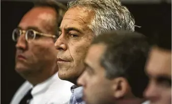  ?? Associated Press file photo ?? Jeffrey Epstein, shown in a 2008 court hearing in West Palm Beach, Fla., has died by apparent suicide while in federal custody in New York awaiting trial on sex-traffickin­g charges, officials said.