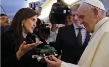  ??  ?? Before leaving for Chile, Pope Francis was given a green pickup truck, a memento of Chilean saint Alberto Hurtado