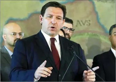  ?? ASSOCIATED PRESS ?? Florida Gov. Ron DeSantis speaks at Miami’s Freedom Tower, on May 9.