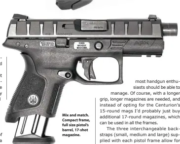  ??  ?? Mix and match. Compact frame, full size pistol’s barrel, 17-shot magazine.