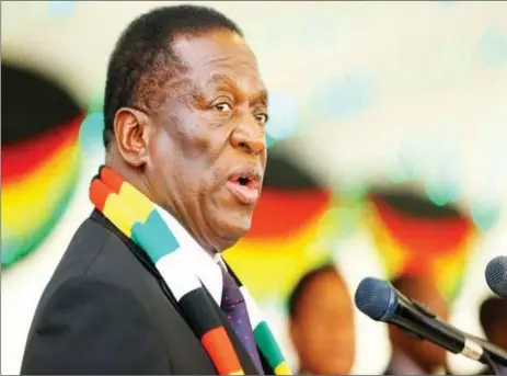  ??  ?? New Zimbabwean President Emmerson Mnangagwa delivers a speech during the swearing in of the new members of his cabinet at the State House in Harare. Photo credit: EPA Images.