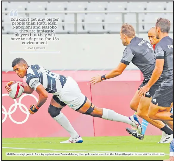  ?? Picture: MARTIN SERAS LIMA ?? Meli Derenalagi goes in for a try against New Zealand during their gold medal match at the Tokyo Olympics.