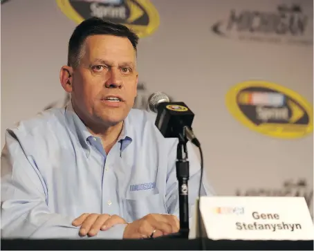  ?? NASCAR VIA GETTY IMAGES ?? Gene Stefanyshy­n, who developed a passion for cars while growing up in Oshawa before a 30-year career at General Motors, joined NASCAR as vice-president of innovation and racing developmen­t in 2013.