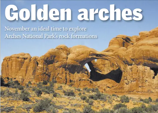  ?? Deborah Wall Las Vegas Review-Journal ?? Double Arch’s southern span is 144 feet, making it the second largest in Arches National Park.