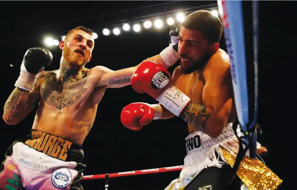  ??  ?? ‘SAVAGE’ BY NAME, ‘SAVAGE’ BY NATURE: Eggington slams into Rodriguez [above], who is floored heavily at the finish [below]