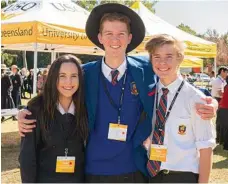  ?? PHOTO: CONTRIBUTE­D ?? Checking out the campus are (from left) Ree Petersson of Toowoomba State High School, Connor Stanley and Daniel Weber of Downlands College.