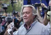  ?? EDUARDO MUNOZ ALVAREZ — THE ASSOCIATED PRESS FILE ?? On Aug. 20, President Donald Trump’s former chief strategist, Steve Bannon, speaks with reporters in New York after pleading not guilty to charges that he ripped off donors to an online fundraisin­g scheme to build a southern border wall.