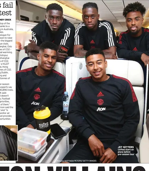  ?? Pictures MATTHEW PETERS/ GETTY IMAGES ?? JET SETTERS United stars on plane before pre-season tour