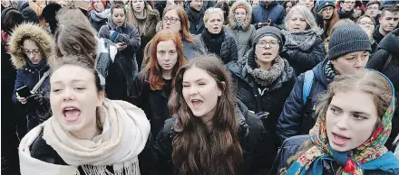  ?? CZAREK SOKOLOWSKI, AP ?? In Wroclaw, Poland, women take part in a protest against plans to further tighten Poland’s anti-abortion law.