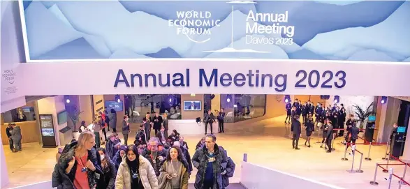  ?? Photo: RNZ Pacific ?? Participan­ts of the World Economic Forum (WEF) 2023 are seen in a hall at Davos Congress Centre, in the Alpine resort of Davos, Switzerlan­d, January 16, 2023.