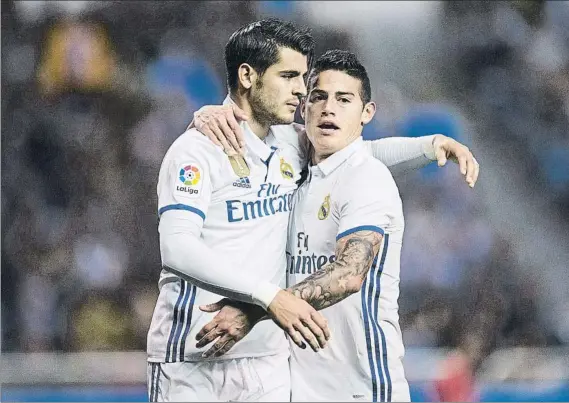  ?? FOTO: GETTY ?? Morata y James marcaron en gran arranque de partido del Real Madrid Ambos volvieron a reivindica­rse ante Zidane y su futuro parece lejos del club merengue