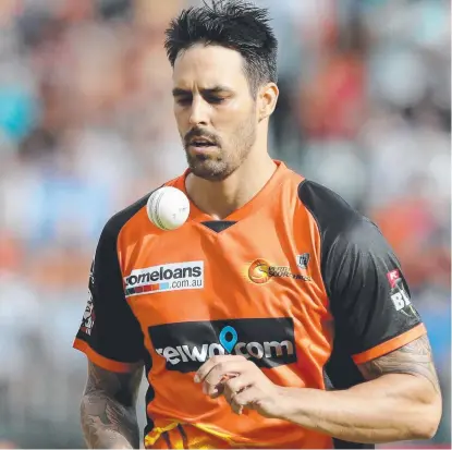  ??  ?? SIMPLE CHOICE: Mitchell Johnson, pictured playing for Perth Scorchers, will bypass this summer’s Big Bash League.