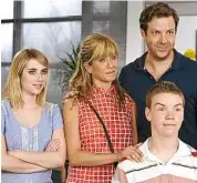  ??  ?? (From left) Emma roberts, Jennifer aniston, Jason Sudeikis and Will Poulter star as a happy fake family in We’retheMille­rs.