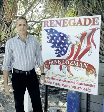  ?? CURT ANDERSON/AP FILES ?? Fane Lozman stands on property where he hopes to build a floating community of homes in Riviera Beach, Fla. Lozman won a 2013 U.S. Supreme Court case that affirmed that his house boat was a home and not a vessel.