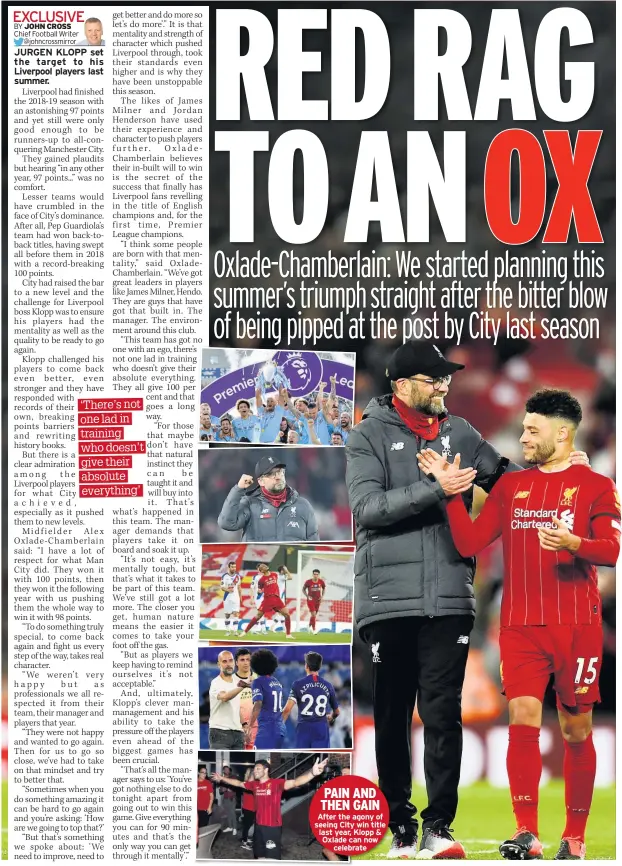  ??  ?? PAIN AND THEN GAIN
After the agony of seeing City win title last year, Klopp & Oxlade can now
celebrate